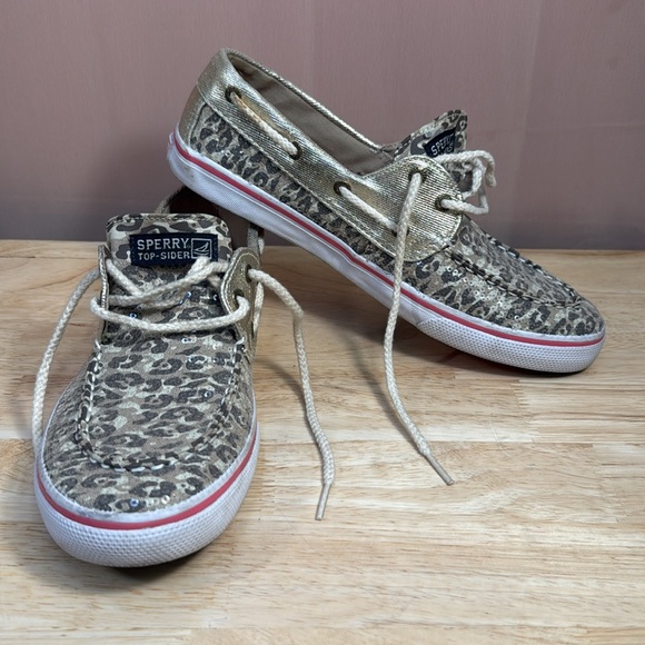 Sperry Shoes - SPERRY Top Sider Sequined Leopard Print with Pink & Gold Accents size 6